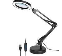 Qiaohome Loupe avec lumière et support, lampe grossissante 10x, lampe de bureau 2 en 1 avec pince, 3 modes de couleur