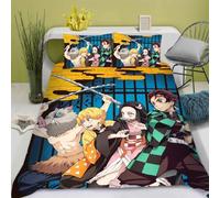 QIAOLA Anime Demon Slayer Blade Parure de lit en microfibre avec housse de couette 240 x 220 cm et taie d'oreiller 80 x 80 cm avec fermeture éclair, cadeau pour garçon (c, V, 240 x 220 cm + 75 x 50 cm