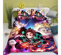 QIAOLA Anime Demon Slayer Blade Parure de lit en microfibre avec housse de couette 240 x 220 cm et taie d'oreiller 80 x 80 cm avec fermeture éclair, cadeau pour garçon (a, V, 200 x 200 cm + 80 x 80 cm