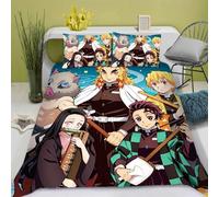 QIAOLA Parure de lit Anime Serie 200 x 200 cm - Demon Slayer - En microfibre - Housse de couette et taie d'oreiller 80 x 80 cm - Lit simple avec fermeture éclair - Cadeau pour garçon (c, V, 240 x 220
