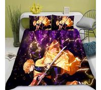 QIAOLA Parure de lit Anime Serie 200 x 200 cm - Demon Slayer - En microfibre - Housse de couette et taie d'oreiller 80 x 80 cm - Lit simple avec fermeture éclair - Cadeau pour garçon (e, V, 135 x 200