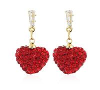 QIAOLEHUI Boucles d'oreilles éblouissantes en forme de cœur rouge pour femme - Cadeaux de Saint-Valentin - Boucles d'oreilles pendantes en strass - Reflète votre amour avec style, Métal, Pas de gemme
