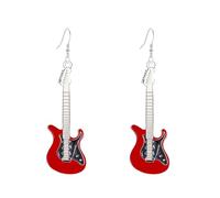 QIAOLEHUI Boucles d'oreilles pendantes en forme de guitare pour femme - Pour les amateurs de musique rock chic, chanteur, concert, fête, rock and roll, Large, Métal, Pas de gemme