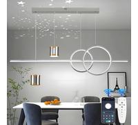 Qiaomao Moderne Dimmable Suspension LED 120cm Hauteur Réglable Lustre de Table à Manger 49 W Ciel étoilé Suspensions D'éclairage Intérieur Lustre Salon avec Télécommande Lampe Suspendue, Argent