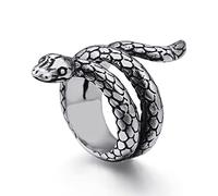 Qiaonitu Bague serpent punk gothique pour homme et femme en acier inoxydable doré argenté noir manchette serpent bague cool déclaration cycliste bagues fantaisie bijoux taille 7# -12#, Acier