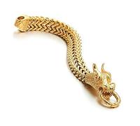 Qiaonitu Bijoux Punk Gothique Grand Acier Inoxydable Tête de Dragon Biker Gourmette Bracelets Gourmette Homme Or Argent, Acier