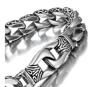 Qiaonitu Bijoux Punk Vintage Totem Acier Inoxydable Homme Biker Cubain Gourmette Gourmette Bracelet Argent Noir 21 cm, 8 66 inch, Acier allié, NA.