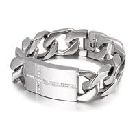 Qiaonitu Bracelet à maillons gourmette style punk cubain avec breloque en zircon pour homme en acier inoxydable poli avec lettre 8 en argent poli 20 mm, 22cm, Acier inoxydable, Pas de gemme