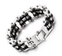 Qiaonitu Bracelet chaîne à maillons pour homme en acier inoxydable 16 mm Noir/argenté Taille unique