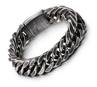 Qiaonitu Bracelet chaîne de vélo brossé style punk vintage en acier inoxydable pour homme - 12 mm/15 mm - Noir 15 mm - 8,46 mm