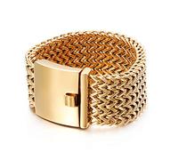 Qiaonitu Bracelet chaîne multicouche en maille pour homme 18/30 mm Punk Hiphop en acier inoxydable doré, 23 cm, métal, sans pierre précieuse