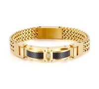 Qiaonitu Bracelet Chian en acier inoxydable plaqué or 18 carats de 12 mm - Double maille - Style punk, hip-hop, motard, motard, oxyde de zirconium, 9inches, Acier inoxydable, Oxyde de zirconium