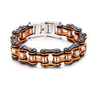Qiaonitu Bracelet de moto en acier inoxydable pour homme et femme - Chaîne large et lourde - Bicolore - Poli - Taille unique - Acier inoxydable - Sans pierre précieuse