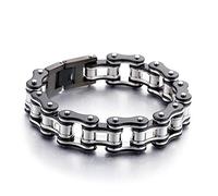 Qiaonitu Bracelet de vélo lourd en acier inoxydable pour homme - Chaîne à maillons de moto (argent noir, 20), 20, argent