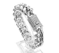 Qiaonitu Bracelet en acier inoxydable pour homme et femme - Chaîne cubaine Miami - Zircon cubique - Fermoir à verrouillage - 8/10/12/14/16/18 mm, Acier inoxydable, Oxyde de zirconium