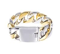 Qiaonitu Bracelet gourmette cubain en acier inoxydable plaqué or 18 carats pour homme et femme 24 mm, 21.5cm, Acier inoxydable, Pas de gemme