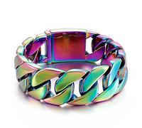 Qiaonitu Bracelet gourmette cubain en acier inoxydable plaqué or 18 carats pour homme et femme 24 mm, 20cm, Acier inoxydable, Pas de gemme