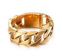 Qiaonitu Bracelet gourmette cubain en acier inoxydable plaqué or 18 carats pour homme et femme 24 mm, 23cm, Acier inoxydable, Pas de gemme