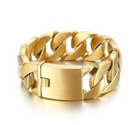 Qiaonitu Bracelet gourmette cubain en acier inoxydable plaqué or 18 carats pour homme et femme 24 mm, 21.5cm, Acier inoxydable, Pas de gemme