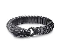 Qiaonitu Bracelet punk doré à maillons dragon pour homme - Biker - Viking - Rock - Acier inoxydable - Vieux métal brossé - Noir - Bracelets dragon chinois, 23cm, Acier inoxydable, Pas de gemme