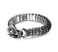 Qiaonitu Bracelet punk doré à maillons dragon pour homme - Biker - Viking - Rock - Acier inoxydable - Vieux métal brossé - Noir - Bracelets dragon chinois, 21cm, Acier inoxydable, Pas de gemme