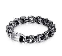 Qiaonitu Bracelet punk en acier inoxydable pour homme avec breloque tête de mort brillante/mate - Bijoux gothiques pour homme - 18,5 à 24,4 cm (mat, 47,5)