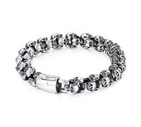 Qiaonitu Bracelet punk tête de mort pour homme en acier inoxydable brillant/mat avec breloque tête de mort, chaîne à maillons style gothique, 18,5 à 24,4 cm, 24.5cm, Métal, Oxyde de zirconium