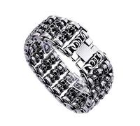 Qiaonitu Bracelet vintage en acier inoxydable poli pour homme avec tête de mort, 19,1 à 24,1 cm, 35 mm, One Size, Acier inoxydable, Pas de gemme