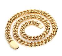 Qiaonitu Chaîne cubaine en acier inoxydable plaqué or 18 carats 8/10/12 mm pour homme et femme, style hiphop, en acier inoxydable, sans pierre précieuse