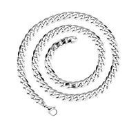 Qiaonitu Chaîne cubaine en acier inoxydable poli de 7 mm pour homme et femme Argenté 45,7/51/56 cm, Acier allié