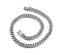 Qiaonitu Chaîne cubaine en acier inoxydable poli pour homme et femme 12 mm, 60cm, Acier inoxydable, Pas de gemme