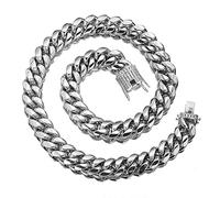 Qiaonitu Chaîne cubaine Miami en acier inoxydable doré avec zircone cubique et strass - Fermoir de verrouillage - 10/12/14/16/18 mm, 28 Inches, Acier inoxydable, Zircone cubique