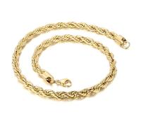 Qiaonitu Chaîne torsadée en acier inoxydable plaqué or 18 carats 4 mm, 5 mm, 6 mm, 7 mm, 8 mm, bijoux pour homme et femme, 50 cm, acier inoxydable, sans pierre précieuse