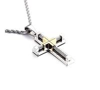 Qiaonitu Collier avec pendentif en forme de grande croix en acier inoxydable avec chaîne de 61 cm Hip Hop pour homme et femme (doré argenté)