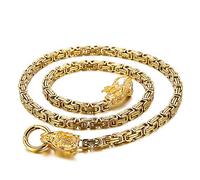 Qiaonitu Collier avec pendentif en forme de tête de dragon - En acier inoxydable - Or 18 carats - Chaîne à maillons byzantins - Pour homme, 72cm, Métal, Zircone cubique
