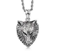Qiaonitu Collier avec pendentif en forme de tête de loup viking rugissant en acier inoxydable pour homme - 50,8 à 61 cm - Chaîne en acier inoxydable (loup argenté, 55)