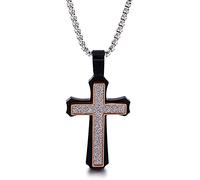 Qiaonitu Collier avec pendentif Jésus Christ en acier inoxydable 316L pour homme et femme, chaîne de perles dorée/noir/bleu (doré noir)