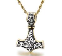 Qiaonitu Collier avec pendentif marteau de Thor en acier inoxydable - Pendentif en acier inoxydable - Pendentif norvégien pour homme, Métal, Pas de gemme