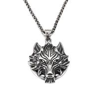 Qiaonitu Collier avec pendentif tête de loup en acier inoxydable or 18 carats pour homme, style punk rock, chaîne en acier de blé de 55,9 à 61 cm, Métal