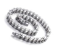 Qiaonitu Collier de moto punk en acier inoxydable 316L pour homme - 11 mm - Chaîne longue - Bijoux en argent - 55 à 71 cm, 28inch, Acier inoxydable, Zircone cubique