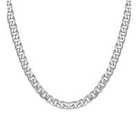 Qiaonitu Collier gourmette de 7 mm pour homme - Chaîne en argent cubaine plate en acier inoxydable - Chaîne à maillons pour homme et femme - 45,7, 50,8, 55, 61 cm (argent, 55)