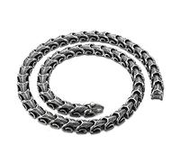 Qiaonitu Collier long pour homme style gothique Viking Dragon en acier inoxydable argenté et noir, 50cm, Acier inoxydable, Pas de gemme