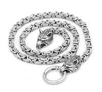 Qiaonitu Collier pour homme avec pendentif en forme de tête de loup celtique nordique, marteau de Thor, en acier inoxydable, pendentif en forme de tête de loup, rune scandinave, amulette byzantine