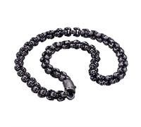 Qiaonitu Collier punk vintage en forme de tête de mort pour homme en acier inoxydable cool brillant/brosse à breloques biker chaîne à maillons pour homme gothique bijoux, 70cm, Métal, Zircone cubique