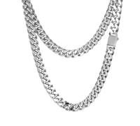 Qiaonitu Collier ras du cou en acier inoxydable argenté 8/10/12/14 mm plaqué or 18 carats pour homme et femme, 45cm, Acier inoxydable, Pas de gemme