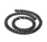 Qiaonitu Ensemble collier et bracelet à chaîne cubaine pour homme - 11 mm - Style punk rock Miami - Doré, argent et noir - Acier inoxydable 316L - 50,8 à 66 cm, Métal, Pas de gemme
