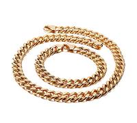 Qiaonitu Ensemble collier et bracelet à chaîne cubaine pour homme - 11 mm - Style punk rock Miami - Doré, argent et noir - Acier inoxydable 316L - 50,8 à 66 cm, Métal, Pas de gemme