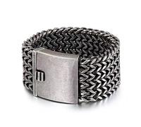 Qiaonitu Grand bracelet de motard pour homme en acier inoxydable lourd multi-brins maille blé, argenté, 18 mm, 30 mm, 22 cm (noir, 30 mm de large, 21 cm de long)