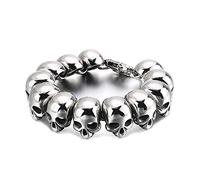 Qiaonitu Grand bracelet punk vintage pour homme en acier inoxydable à maillons tête de mort Hiphop Gothique Biker Bijoux argent poli (crâne argenté, 23 cm x 2,3 cm)