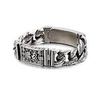 Qiaonitu Hiphop Punk Skull Charm Bracelet Vintage Homme Acier Inoxydable Biker Symbole Mystérieux Lien Chaîne Bouddha Bracelets Poignet Bijoux, 22cm, Métal, Oxyde de zirconium